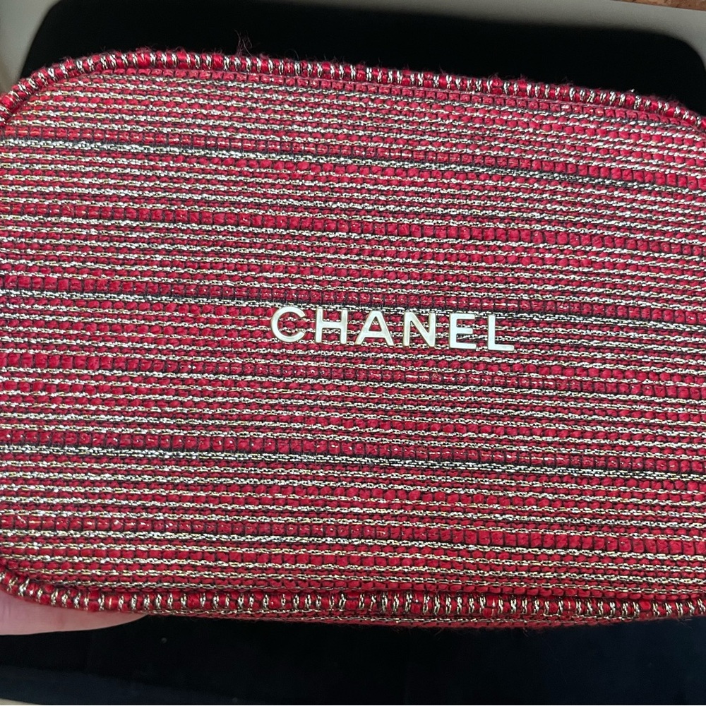 Chanel Striped Red and Gold Cosmetic Case